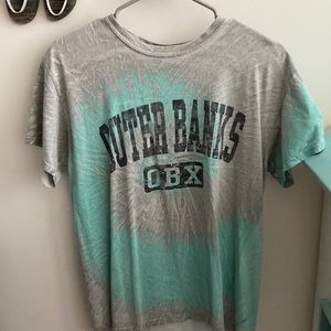 Outer banks short sleeve shirt. gray and turquoise